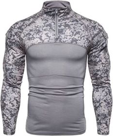 Men's Casual Camouflage T-Shirts Splicing Craft Slim Fit Shirts Zipper Neckline Long Sleeve T-Shirts (Specification: Gray-M)